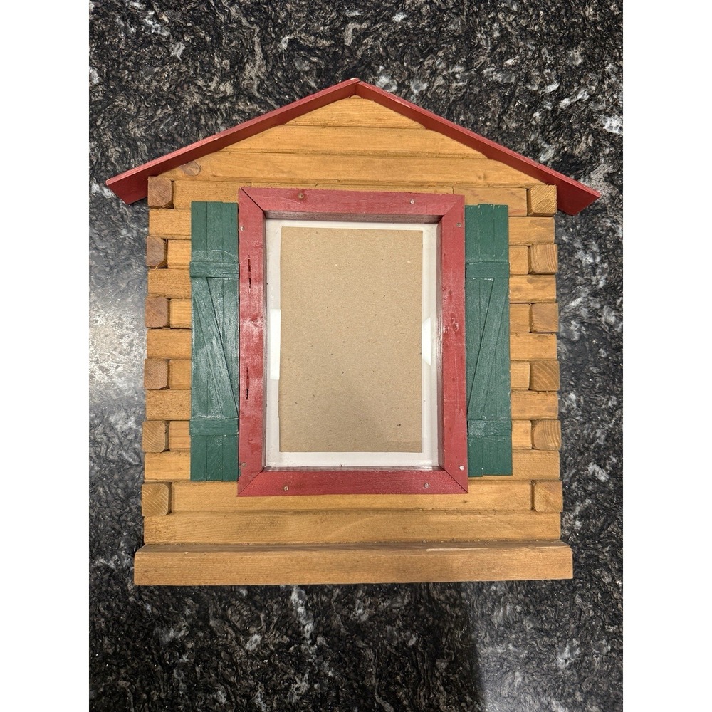 VTG 80's Handmade Rustic Log Cabin Wood Picture Frame Shutters Cottage Décor